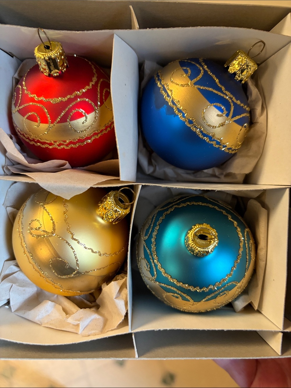 Smith & Hawken Vintage Holiday Glass Ornament Set - Red, Blue, Gold, Teal